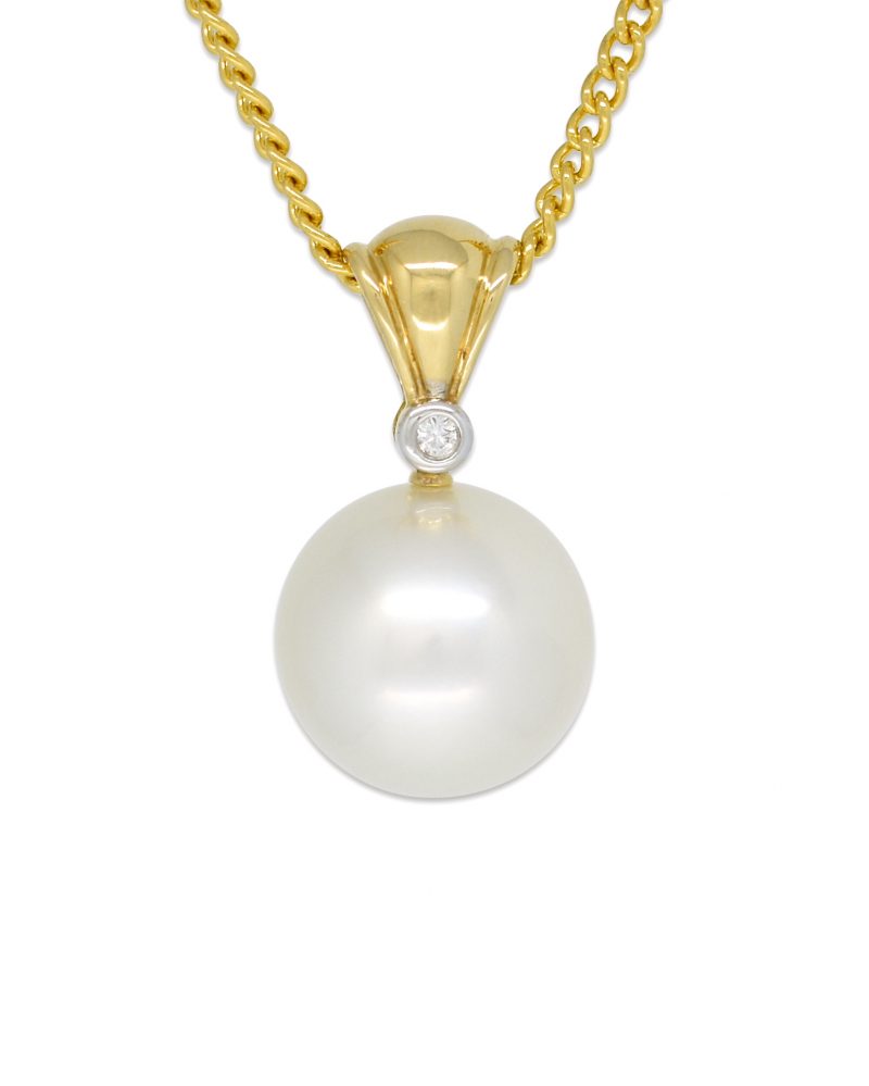Yellow Gold and Diamond Pearl Pendant