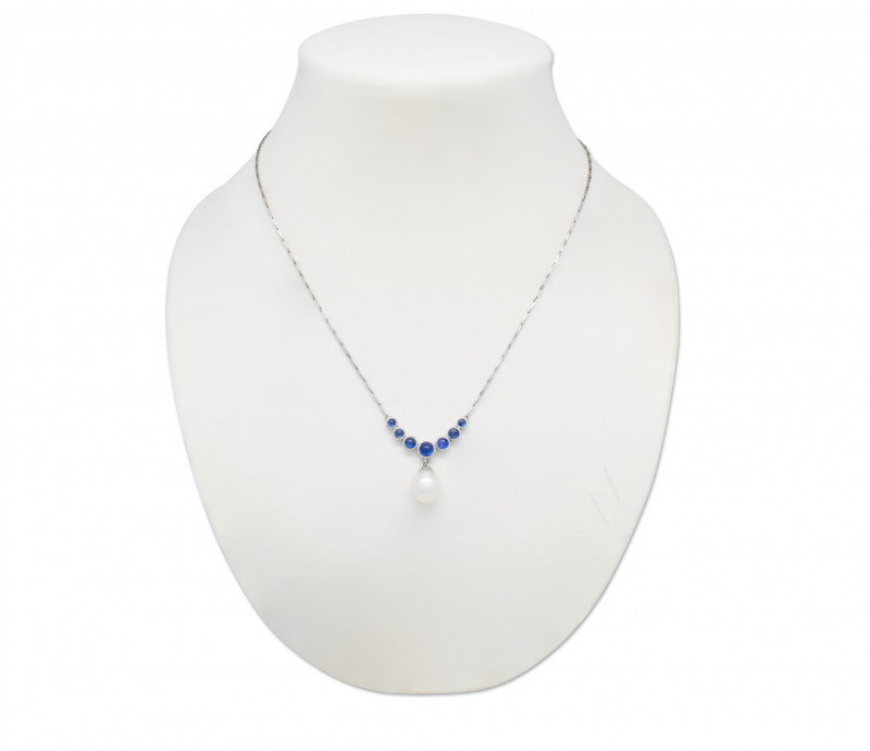 pearl necklace with sapphire pendant