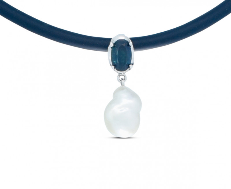 Sapphire and Keshi Pearl Pendant