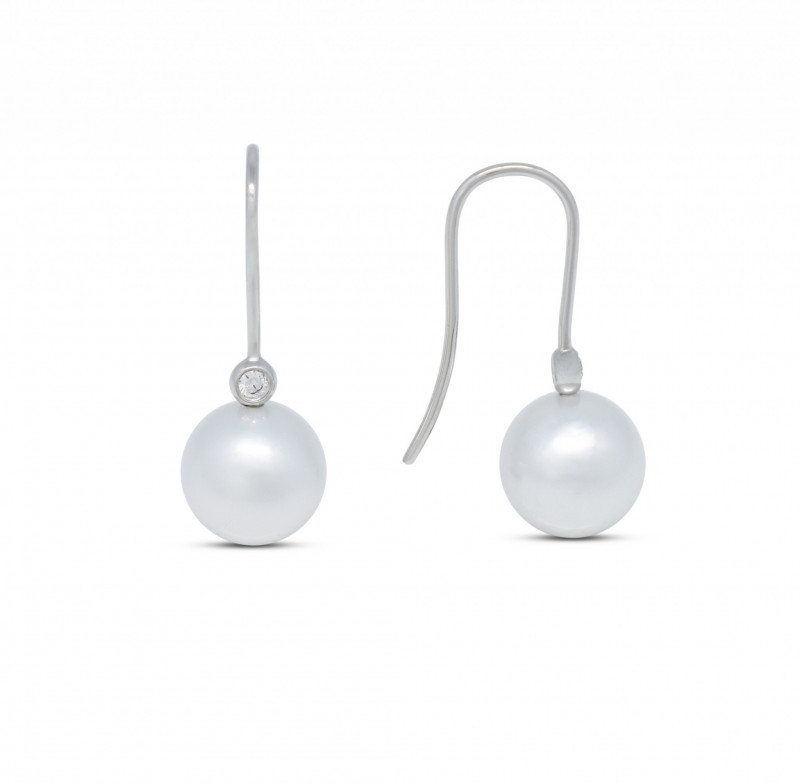 Diamond and Pearl Hook Earrings